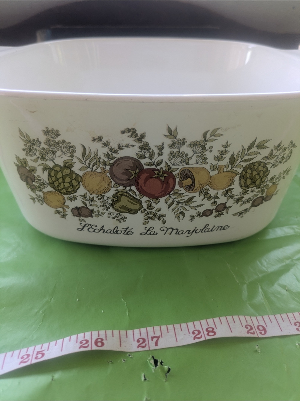Corningware White Ceramic Casserole with Multicolor Produce Pattern